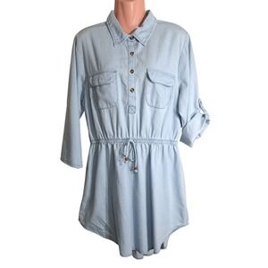 Speed Control New York‎ Womens XL Dress Pullover Blue Denim Roll Tab Sleeve